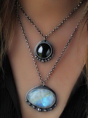 Hematite and Moonstone⁣ Layered necklace set